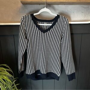 Worthington Navy Checkered‎ Women's V Neck Long Sleeve Pullover Sweater size XL